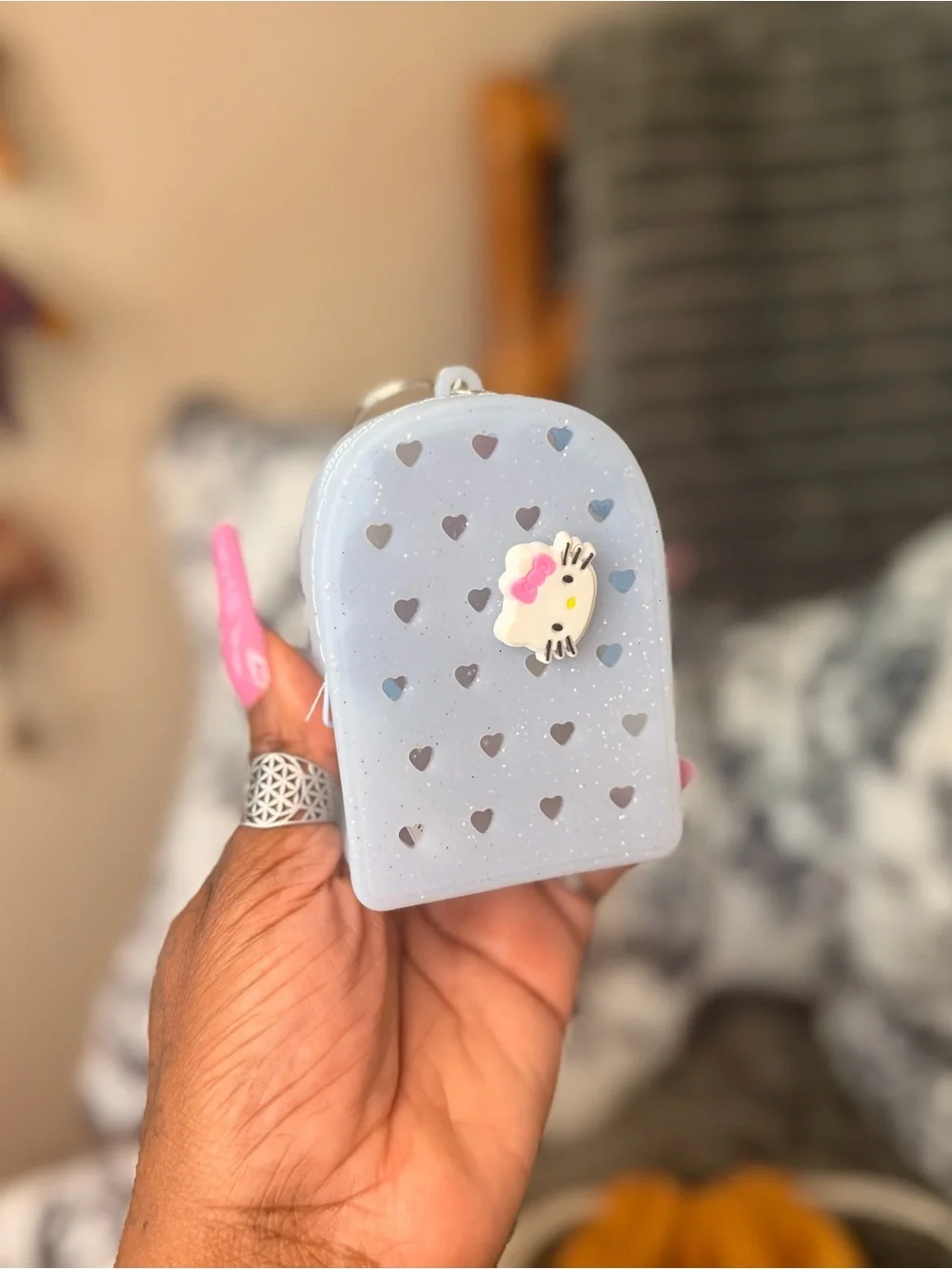 Hello Kitty Corduroy Drawstring Pouch & Silicone Case Set